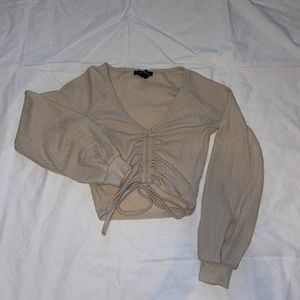 women’s tan waffle material crop top